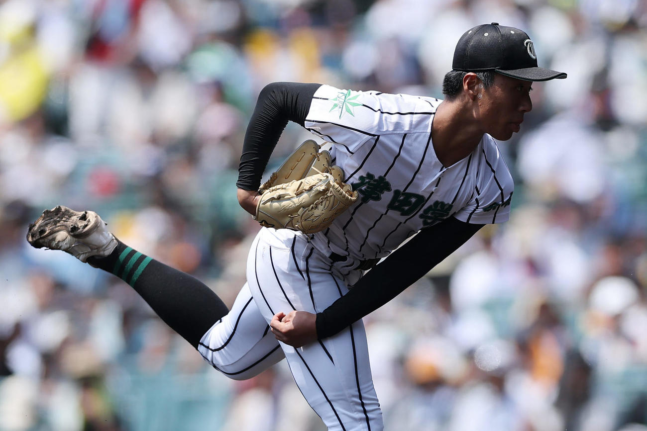 横浜対津田学園　力投する津田学園先発の桑山（撮影・前田充）
