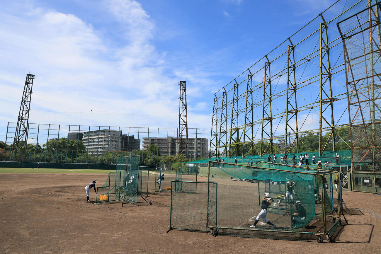 練習を行った日大三ナイン（撮影・宮崎幸一）