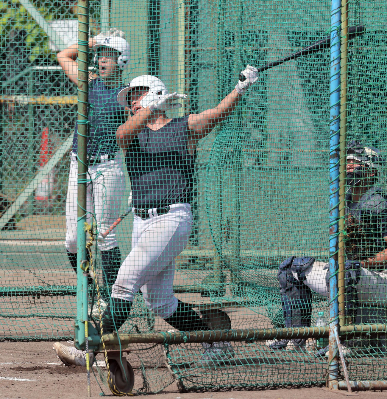 フリー打撃に励む日大三・田中諒（撮影・宮崎幸一）