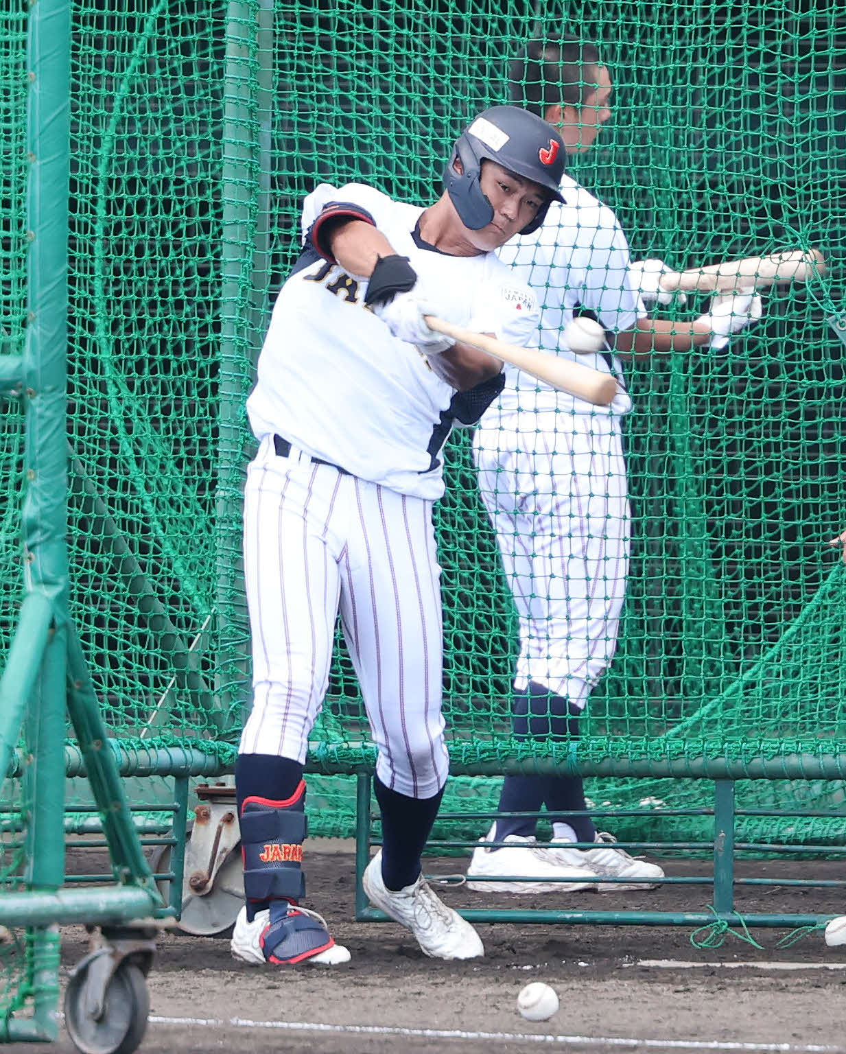 フリー打撃する高校日本代表・阿部（撮影・鈴木正人）