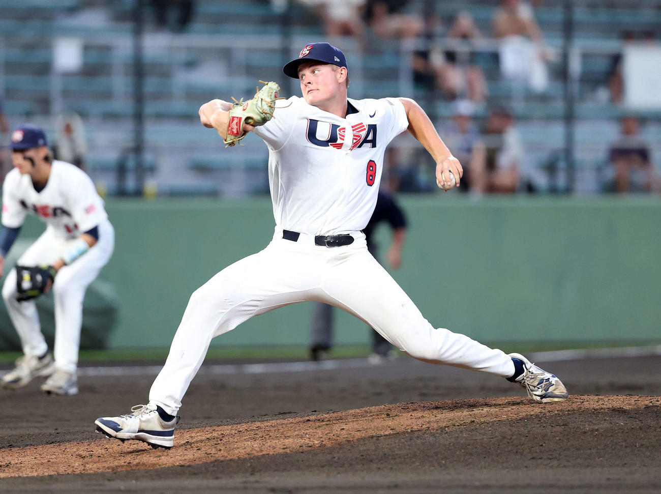 日本対アメリカ　力投するアメリカ先発のボレモン（撮影・鈴木正人）