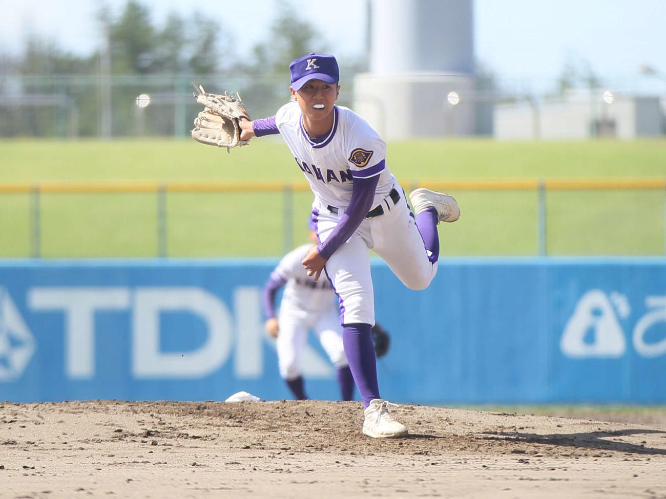 金足農対能代松陽　先発のマウンドにあがった斎藤（撮影・高橋香奈）