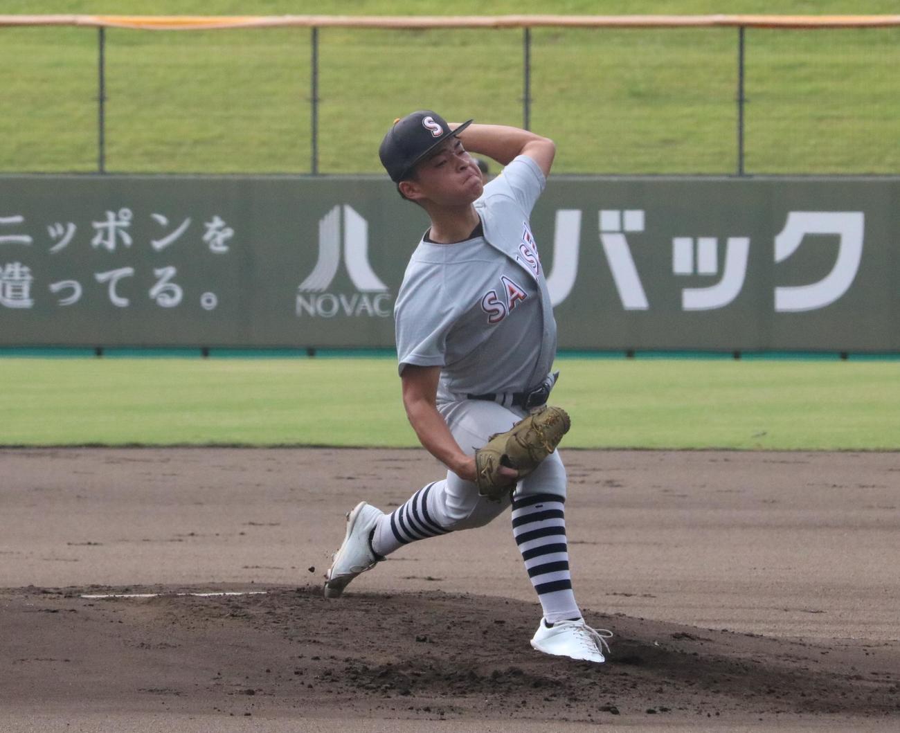 彩星工科対明石清水　彩星工科先発の中山（撮影・林亮佑）