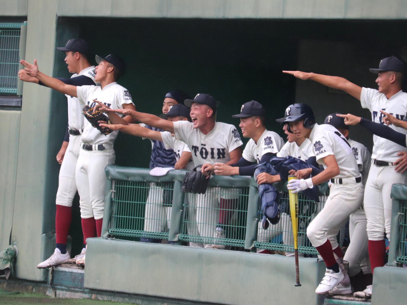 大阪大会準決勝　金光大阪対大阪桐蔭　初回に先制し、ベンチで盛り上がる大阪桐蔭ナイン（撮影・中島麗）
