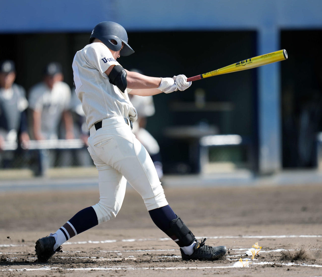 文星芸大付対専大松戸　1回表文星芸大付無死一、三塁、先制右前適時打を放つ文星芸大付・蛭田（撮影・小島史椰）