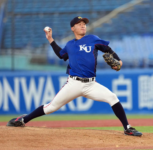 神奈川大対八戸学院大　先発の神奈川大・天野（撮影・小島史椰）