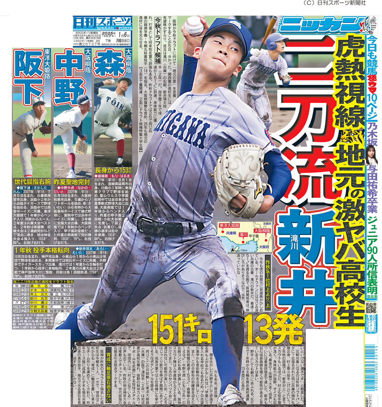 2025年1月6日付日刊スポーツ大阪版1面
