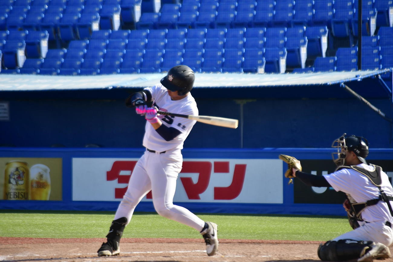 高校野球は選ばず、社会人硬式野球チーム「CLUB REBASE」に所属する松本（撮影・平山連）