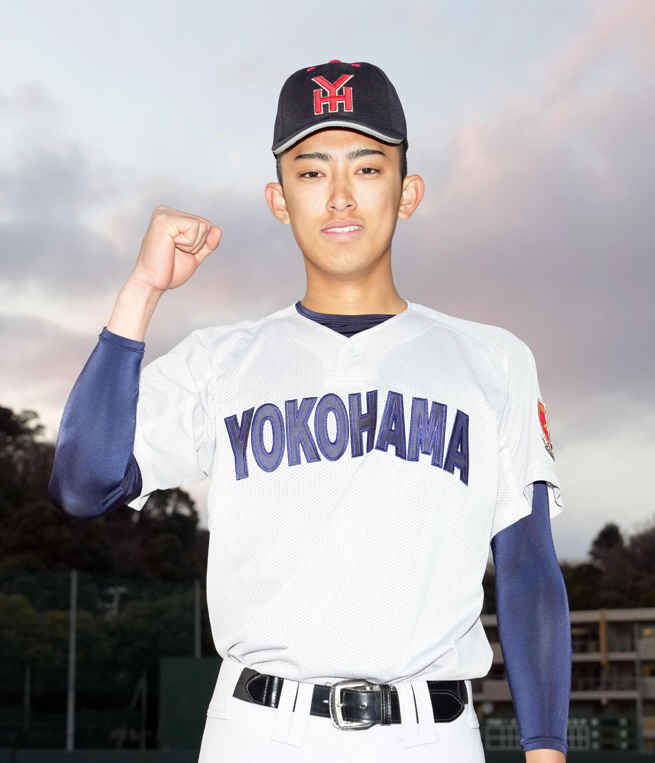センバツ出場を決め笑顔を見せる横浜・織田（撮影・たえ見朱実）