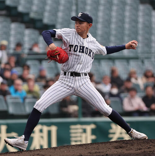 東北対帝京長岡　東北先発の金沢（撮影・西尾就之）
