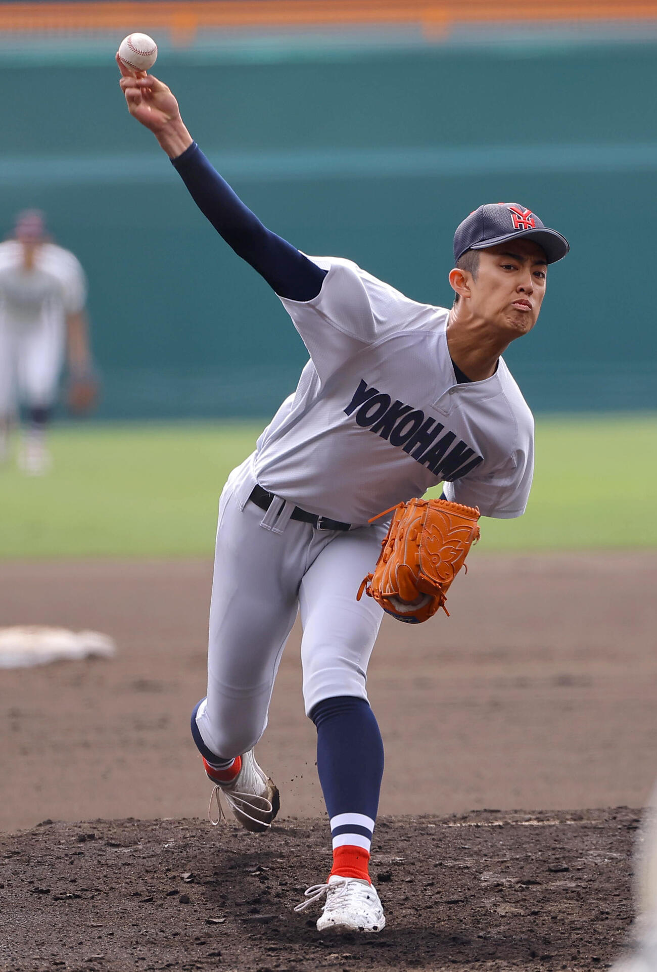 神村学園対横浜　横浜先発の織田（撮影・上田博志）