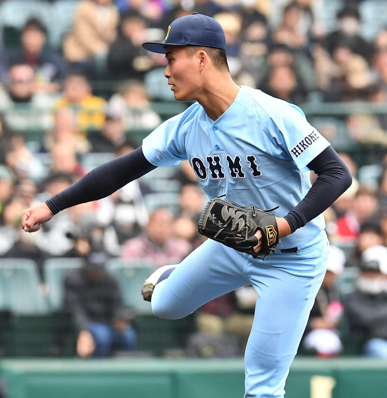 大垣日大対近江　近江先発の上田（撮影・岩下翔太）