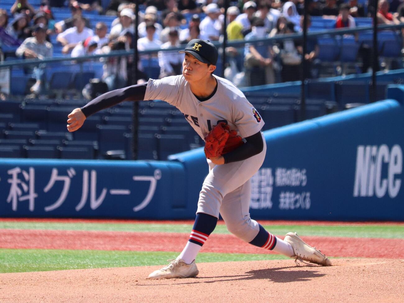 春季神奈川大会　横浜創学対慶応　慶応、先発の湯本琢心（撮影・保坂淑子）