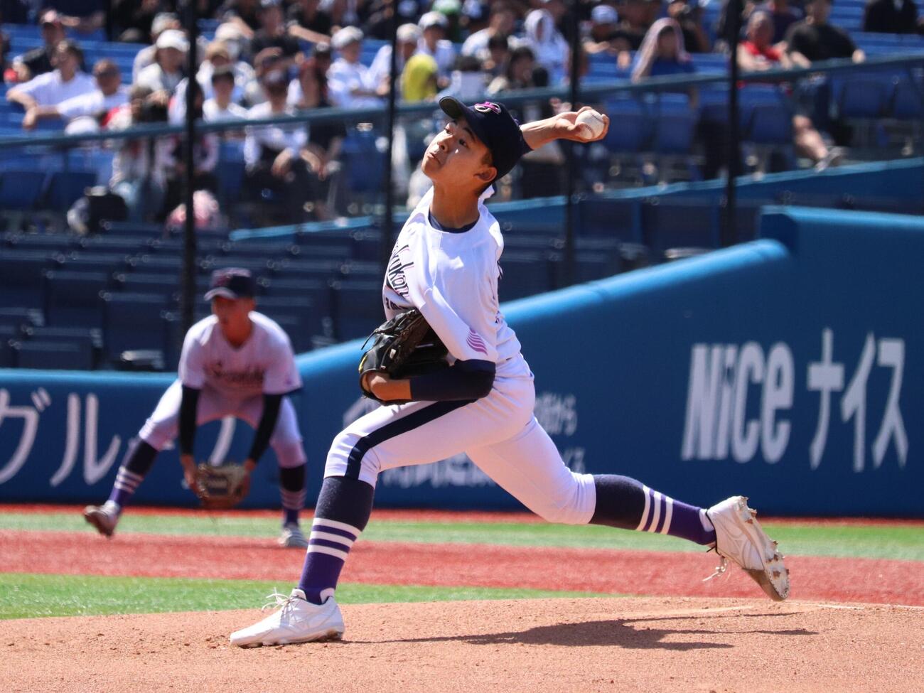 春季神奈川大会　横浜創学対慶応　横浜創学館の先発、上村怜央（撮影・保坂淑子）