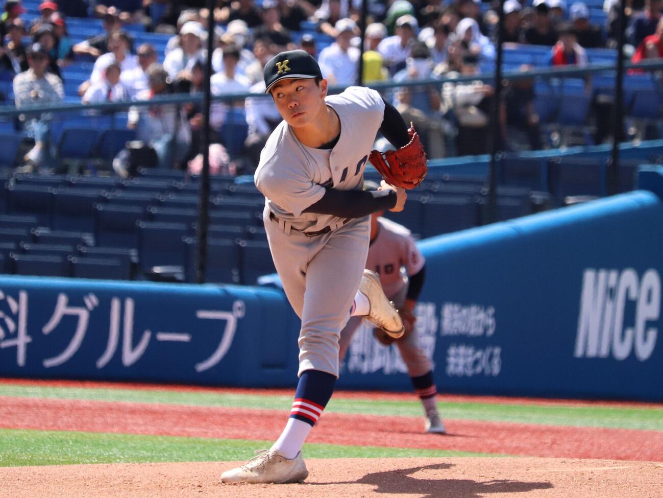 春季神奈川大会　横浜創学対慶応　慶応、先発の湯本琢心（撮影・保坂淑子）