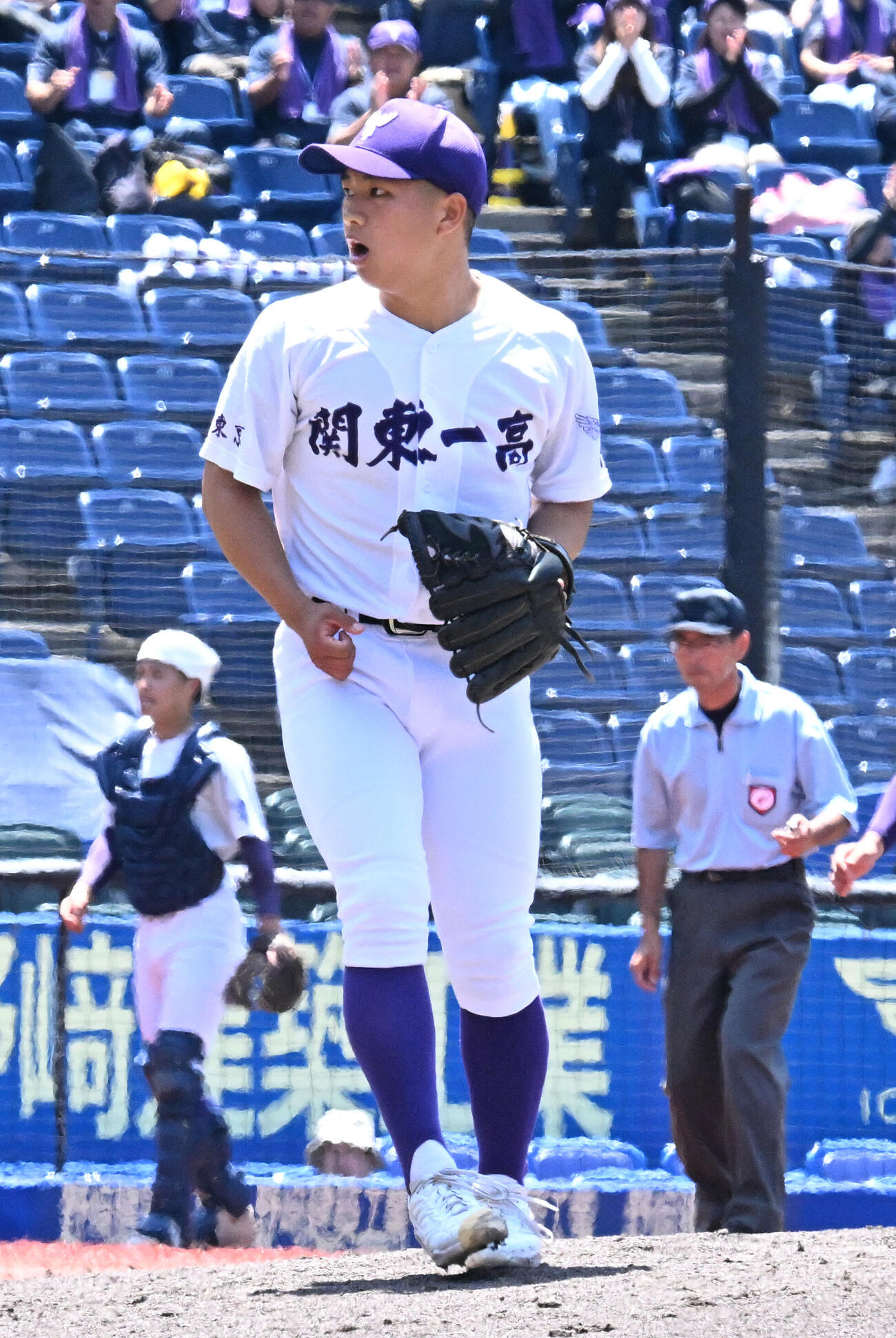 土浦日大対関東第一　4回、2番手で登板した関東第一・山下蒼真（撮影・千葉一成）