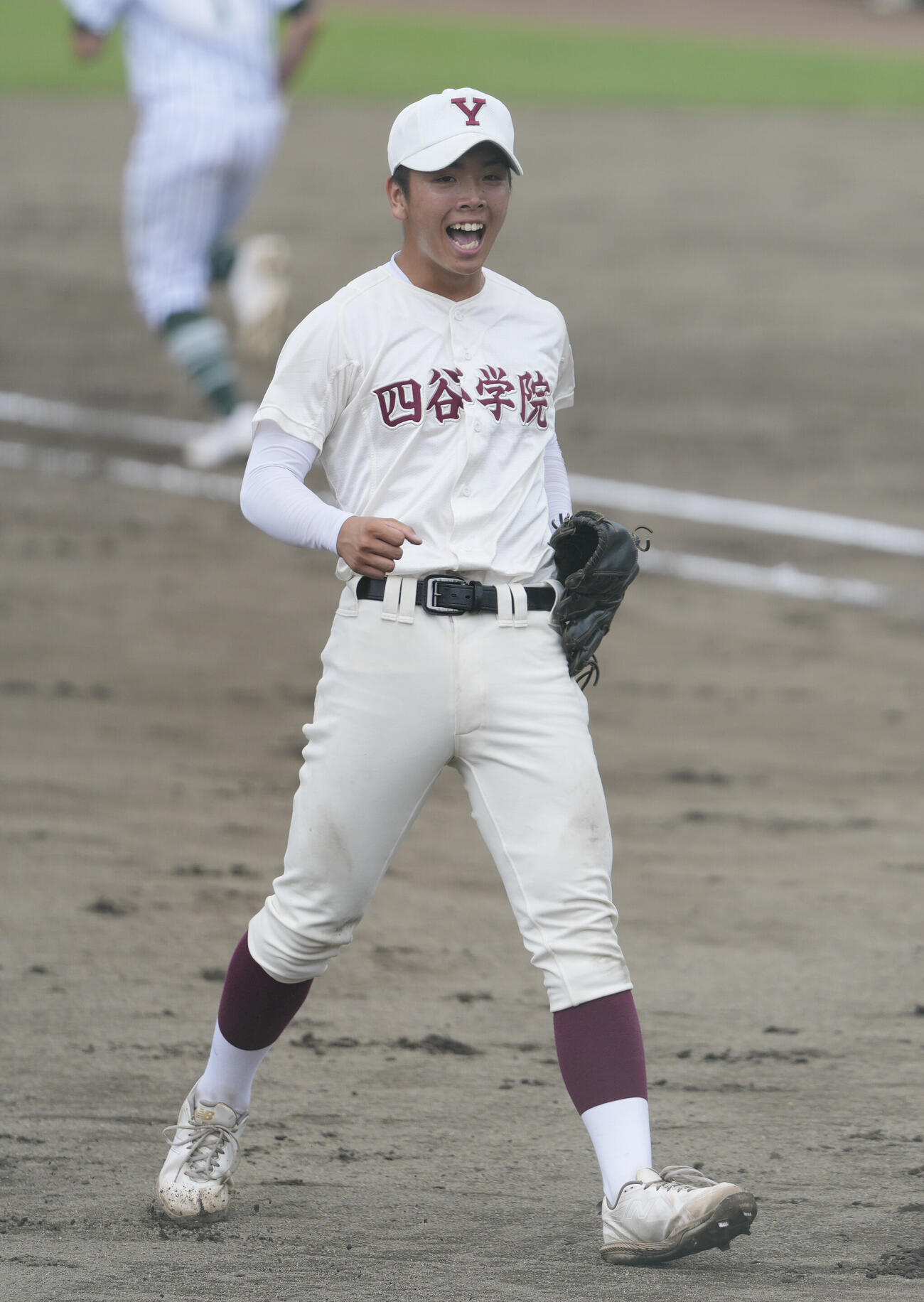 四谷学院対つくば秀英　つくば秀英に勝利し笑顔を見せる四谷学院・小野朔太郎（撮影・小島史椰）
