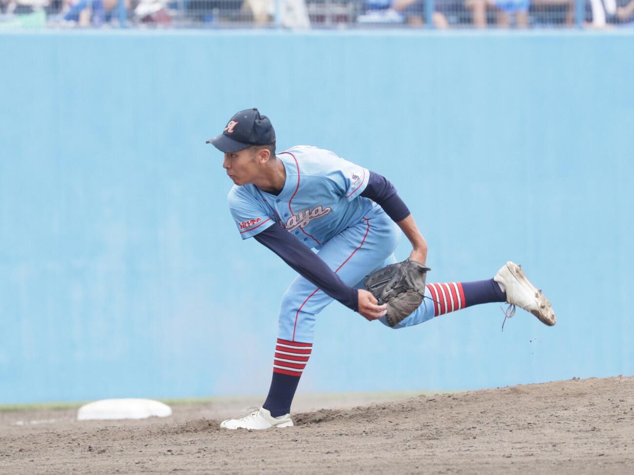 ノースアジア大明桜対新屋　先発し力投した新屋・賢木俊平投手（撮影・高橋香奈）