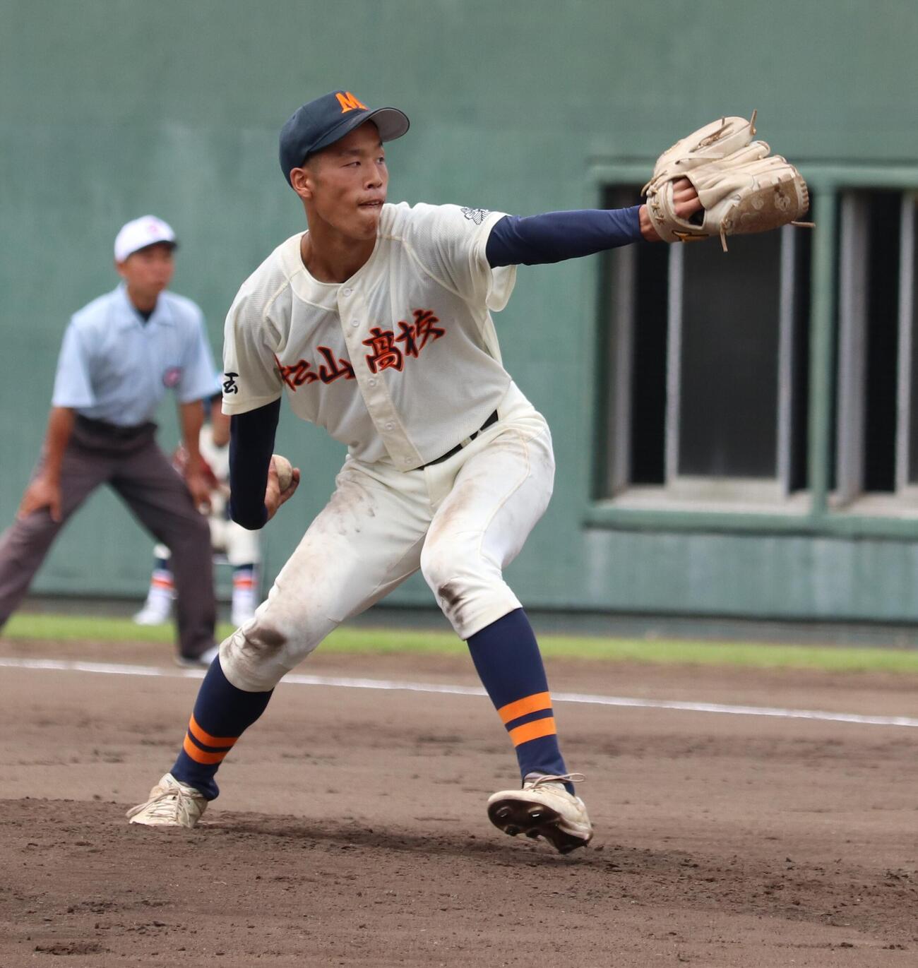 第108回全国高校野球埼玉大会　2回戦　大宮対松山　3番手投手松山・吉田兼梧（撮影・会田京叶）＝2026年7年11日
