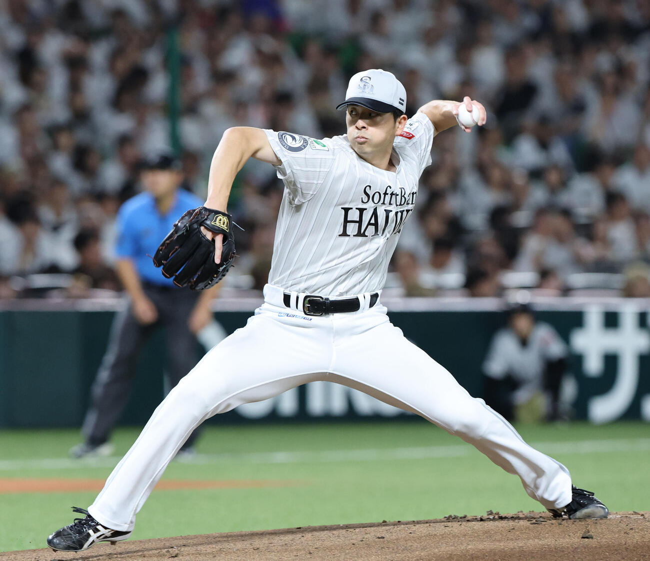ソフトバンク対楽天　ソフトバンク先発の大関友久（撮影・梅根麻紀）