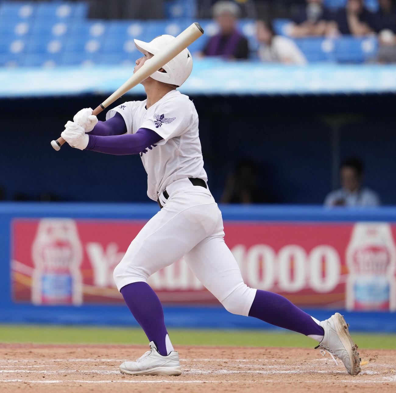 筑波大付対関東一　4回裏関東一無死、内野安打を放つ大村魁星（撮影・小島史椰）