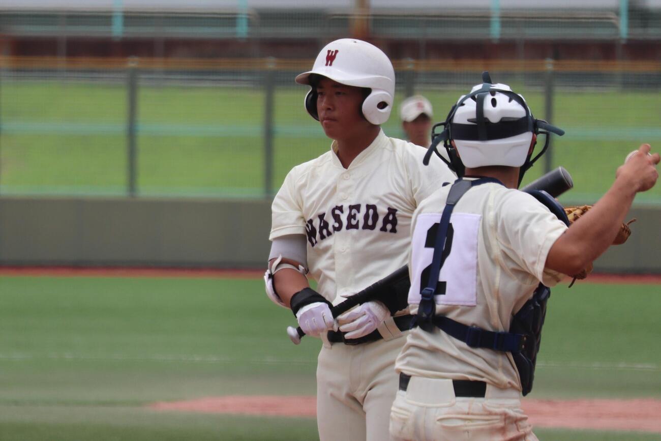 渋谷対早稲田大阪　7回に代打で出場した早稲田大阪・斎藤佑樹（撮影・佐藤妙月）