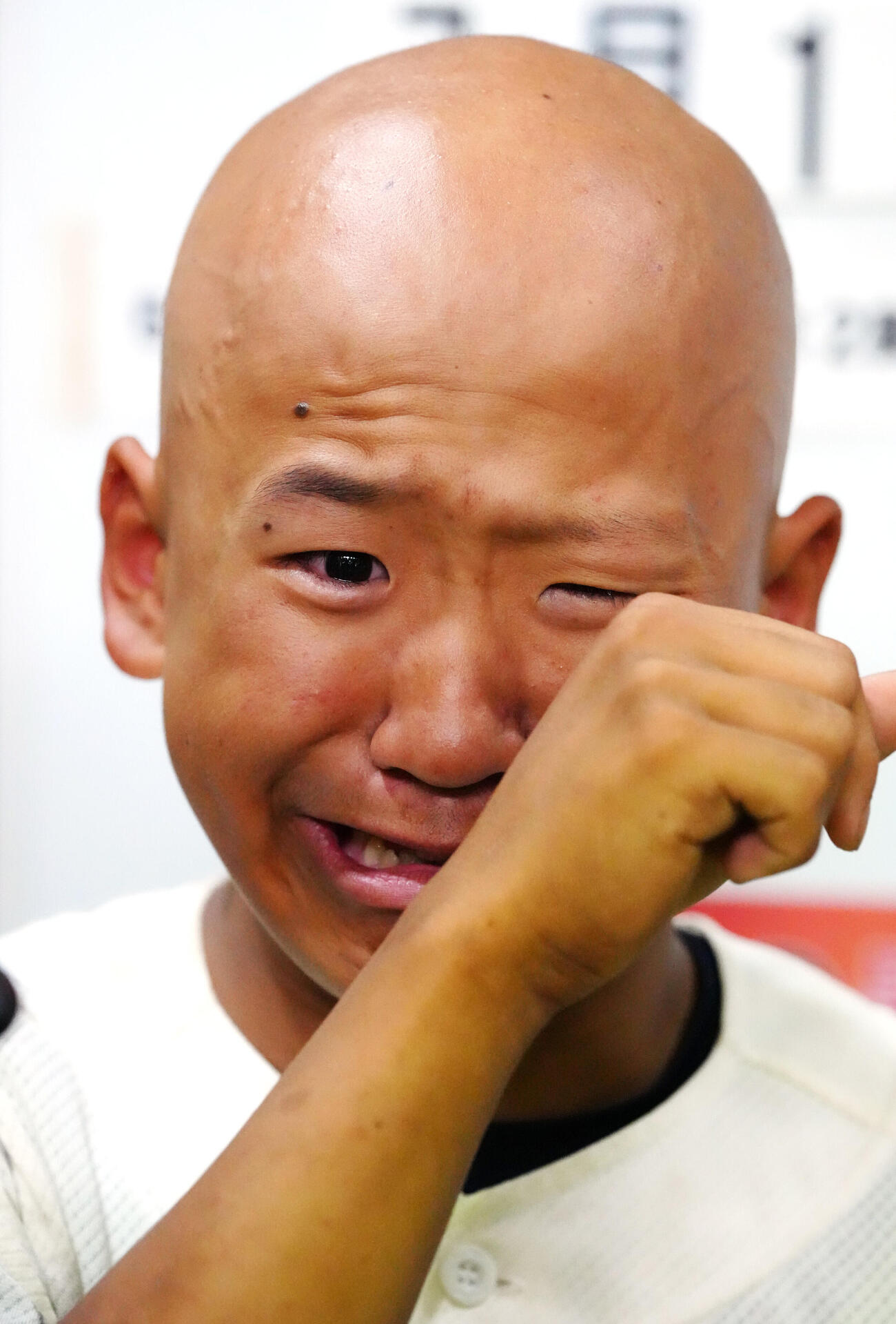 住吉対横浜　試合後、取材に応じ、涙を流す住吉・犬田結羽（撮影・江口和貴）
