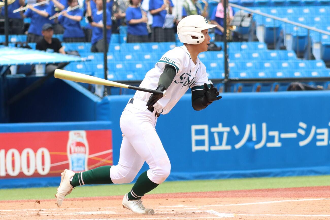 第108回全国高校野球東東京大会　3回戦　明大中野対正則　適時三塁打を放った正則・池田人星（撮影・栗林真菜）