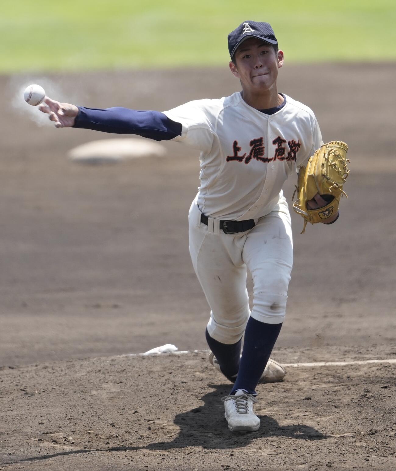 上尾対細田学園　力投する先発の上尾・辻岡瑛人（撮影・小島史椰）