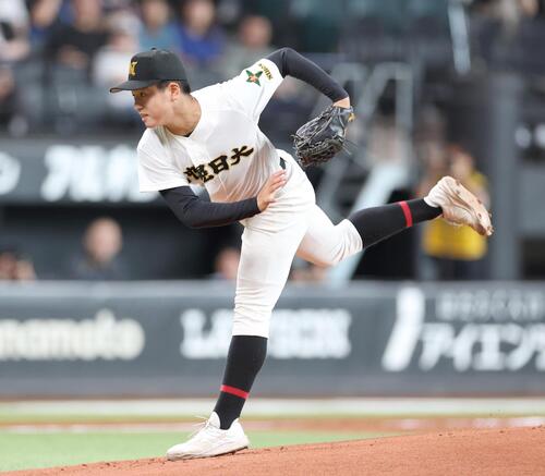 北海道栄対札幌日大 札幌日大先発の石川瑛二朗(撮影・黒川智章)