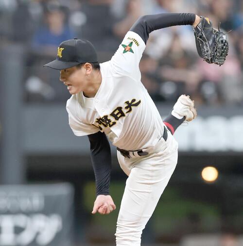 北海道栄対札幌日大 力投する札幌日大・石川瑛二朗(撮影・黒川智章)