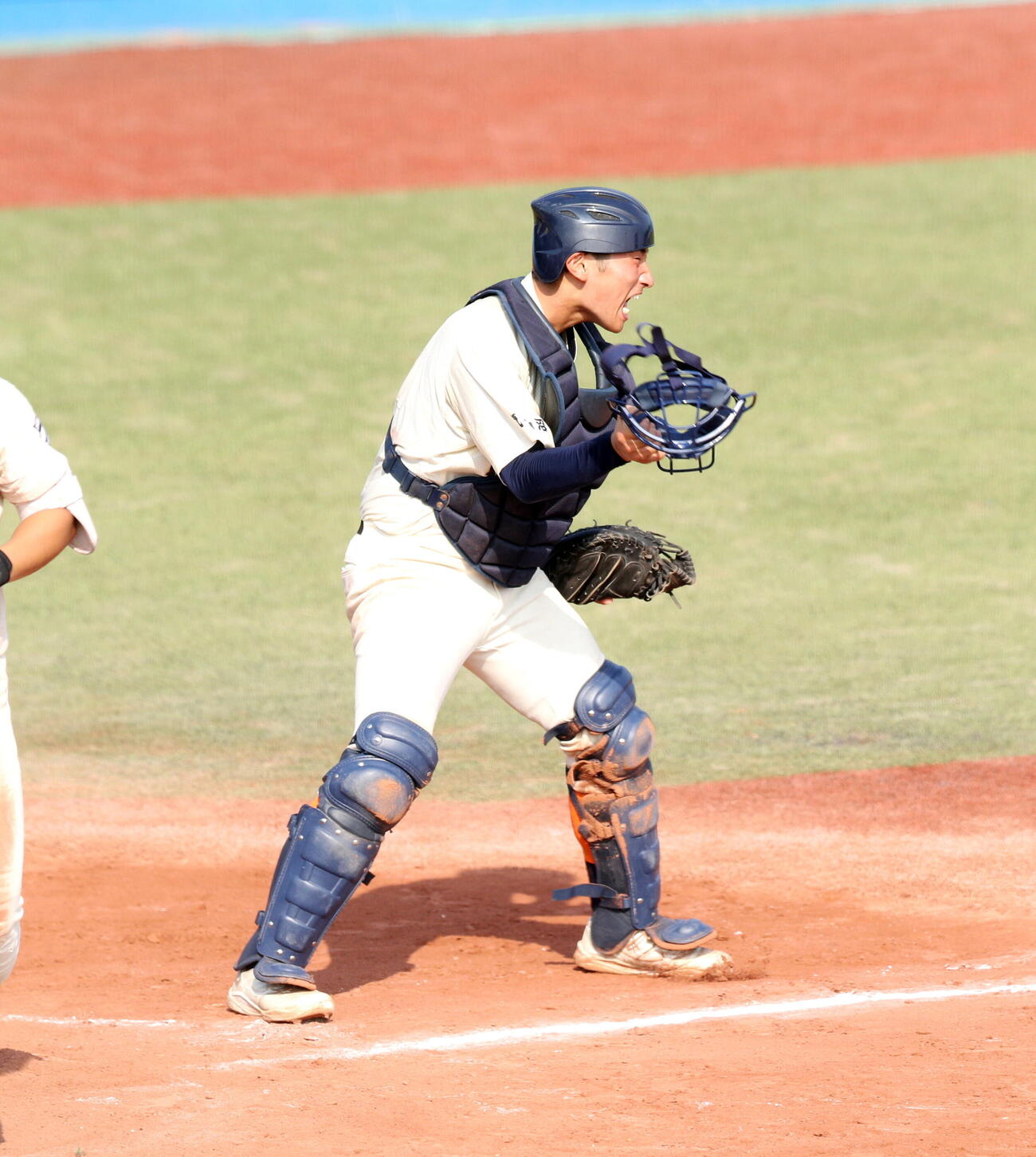 利府対東陵　勝利し、ほえる東陵・大堀桂新（撮影・木村有優）