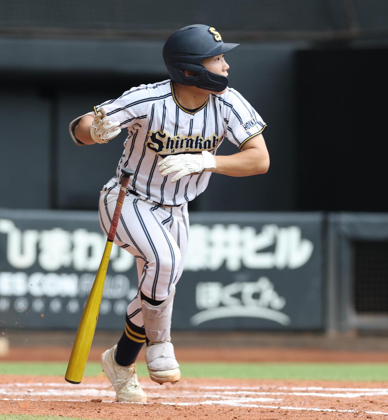 クラーク記念国際対白樺学園　2回裏白樺学園2死三塁、適時打を放つ金井瀬那（撮影・黒川智章）