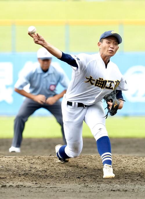 大曲工対横手 大曲工先発の渡部真心(撮影・江口和貴)