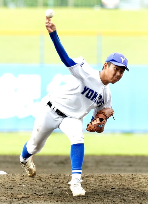 大曲工対横手 横手先発の佐藤宙斗(撮影・江口和貴)
