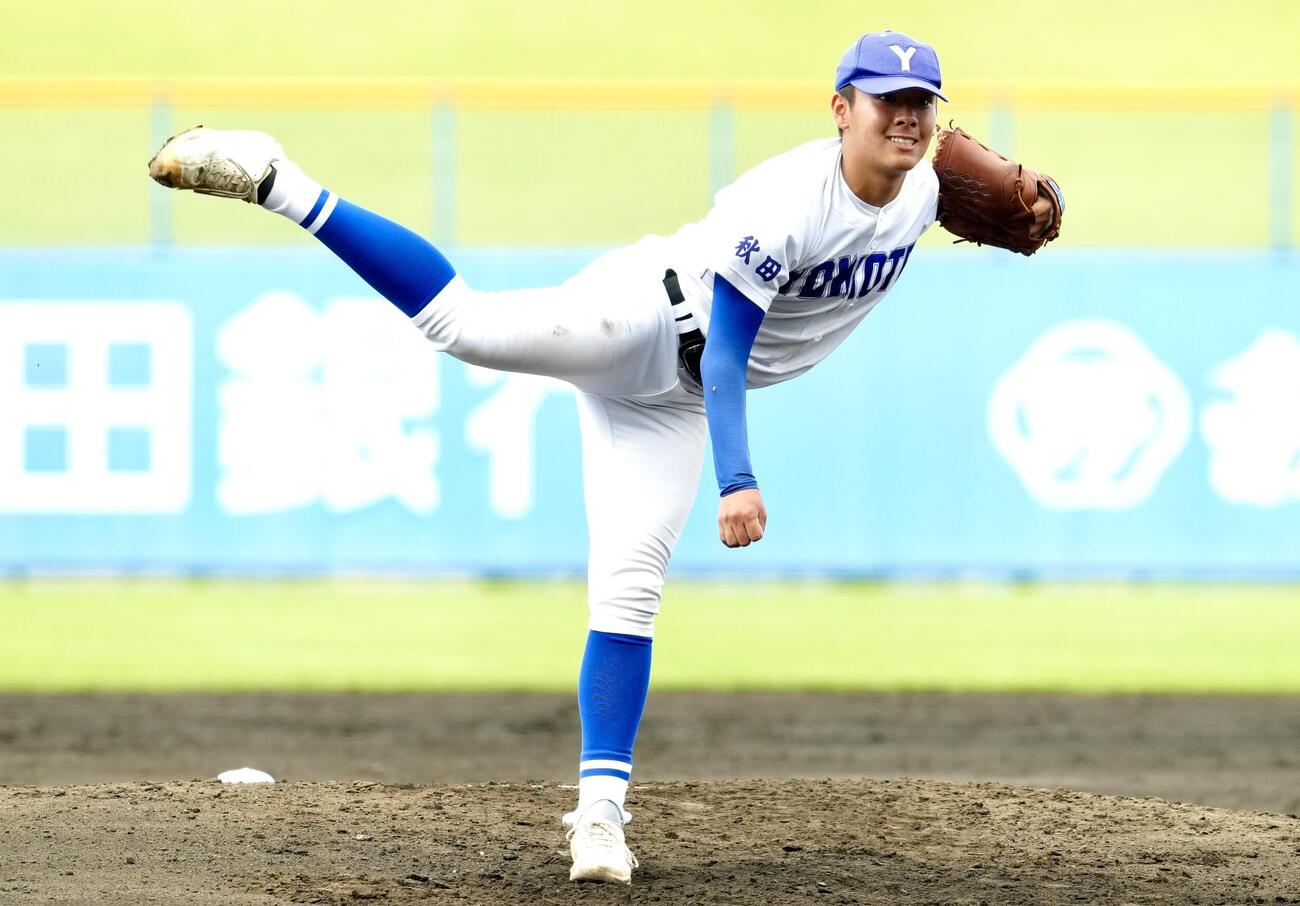 大曲工対横手　横手先発の佐藤宙斗（撮影・江口和貴）