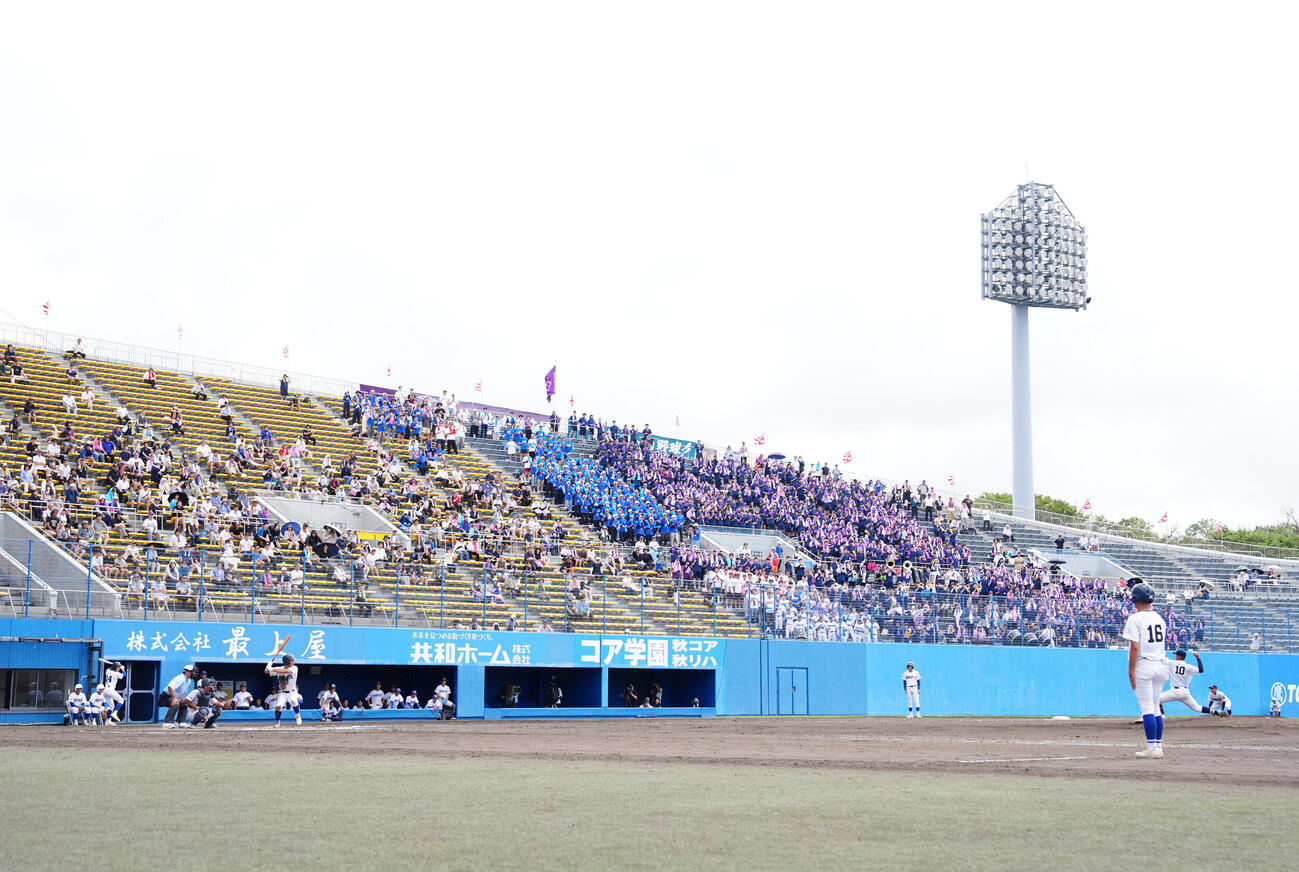 大曲工対横手　6回裏、応援団の声援を受け、打席に立つ横手・三浦悠聖（撮影・江口和貴）