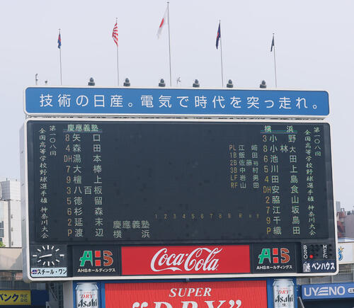 慶応対横浜 発表された両軍先発メンバー(撮影・水谷安孝)