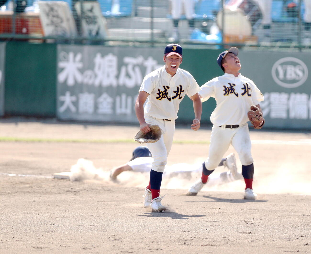 東北文教大山形城北対山形南　決勝進出を決め、笑顔の東北文教大山形城北・山内至恩（撮影・木村有優)
