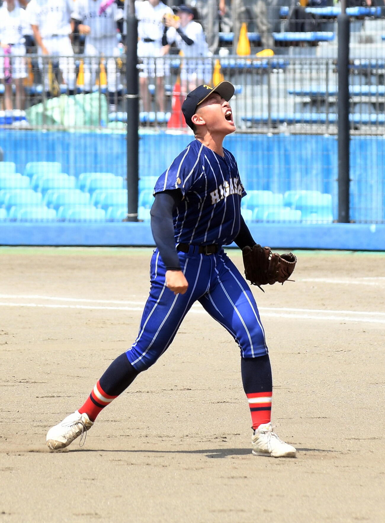 藤枝明誠対磐田東　最後の打者を三振に仕留め、ほえる磐田東・大箸