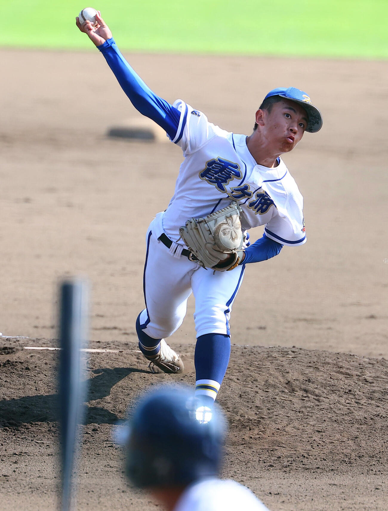 水戸商対霞ケ浦　霞ケ浦2番手の稲山幸汰（撮影・野上伸悟）