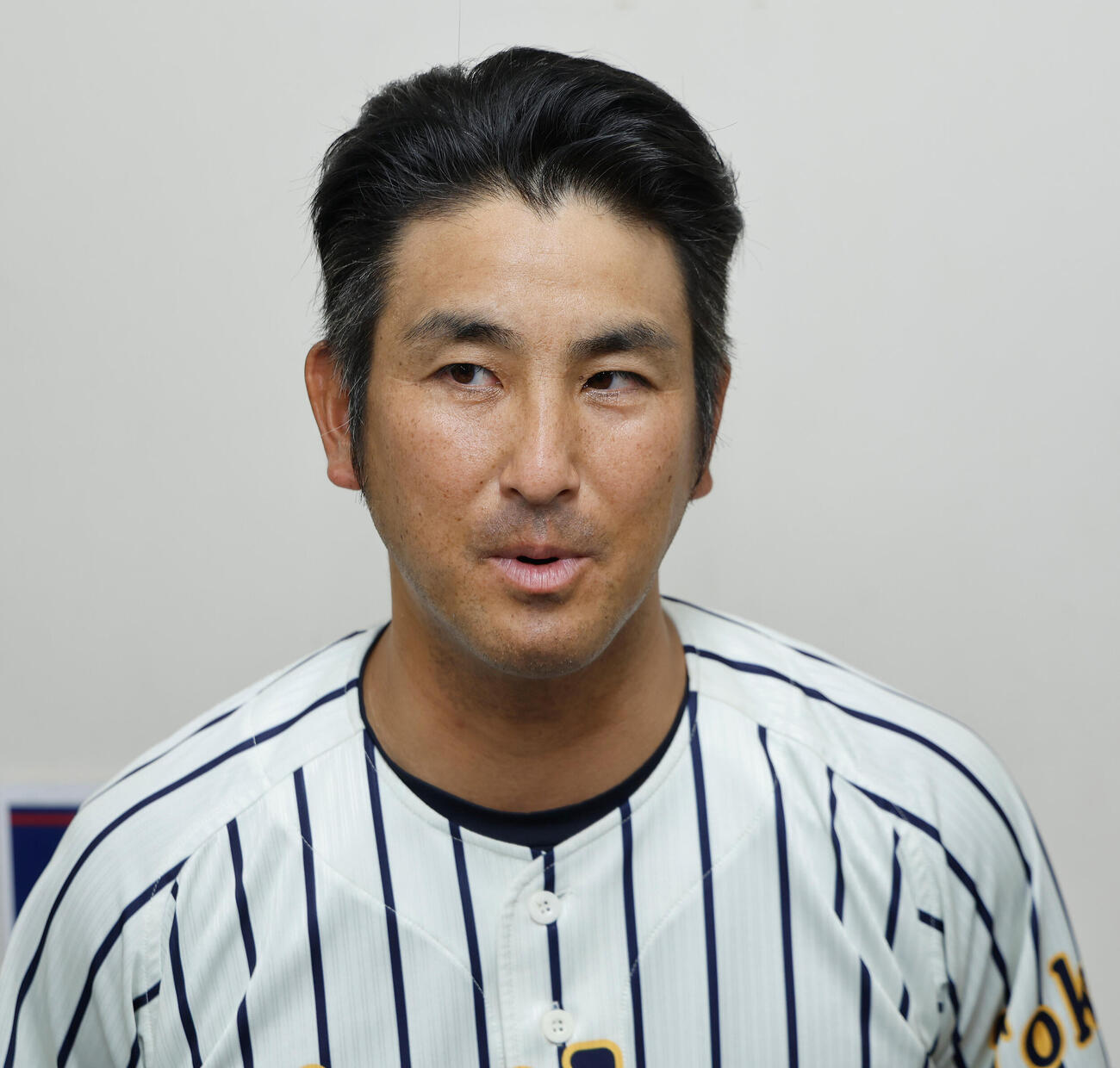 二松学舎大付対帝京　試合後、囲み取材に応じる帝京・金田優哉（撮影・山本朝陽）