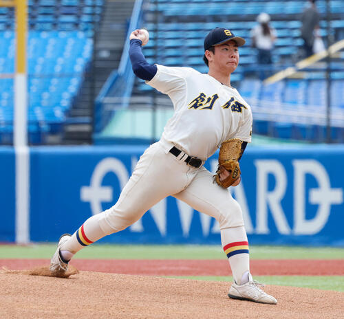 八王子実践対創価 創価の先発投手平井勇征(撮影・山本朝陽)