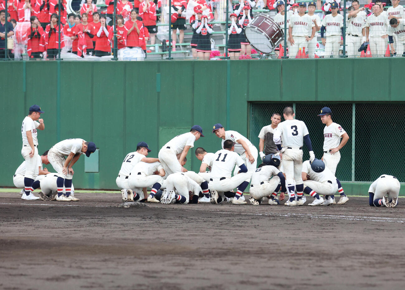 浦和学院対花咲徳栄　花咲徳栄に敗れ崩れ落ちる浦和学院ナイン（撮影・増田悦実）