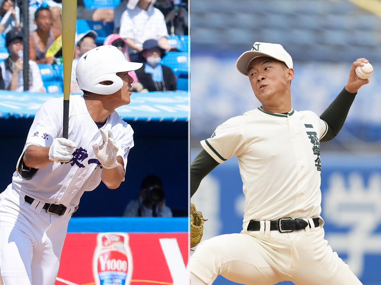 関東第一・井口瑛太（左）と二松学舎大付・小高稜真