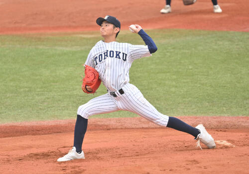 東北対仙台育英 東北先発の金沢龍希(撮影・滝沢徹郎)