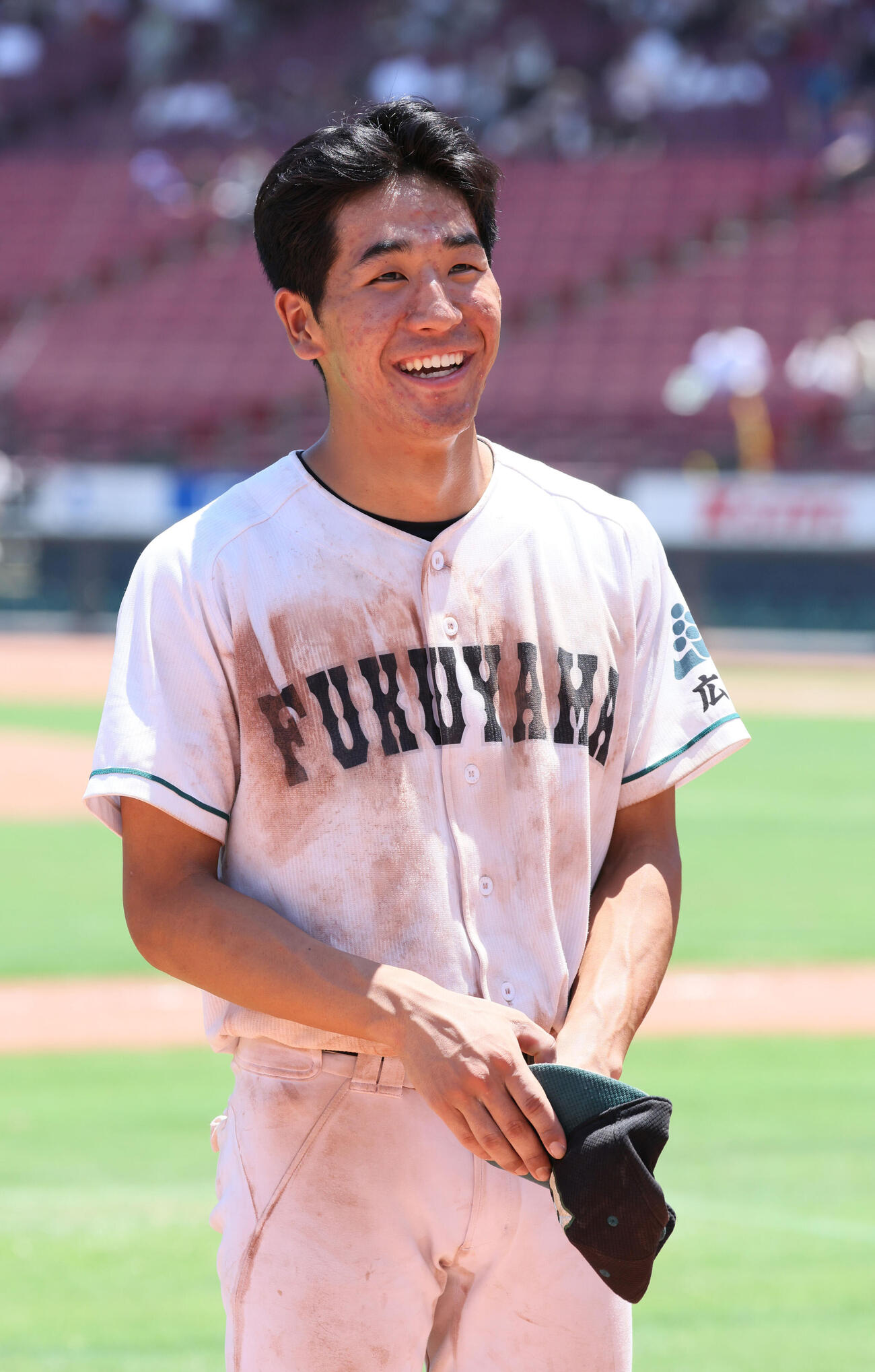 市立福山対広島商業　優勝インタビューを受ける市立福山の渡辺雄介主将（撮影・加藤孝規）
