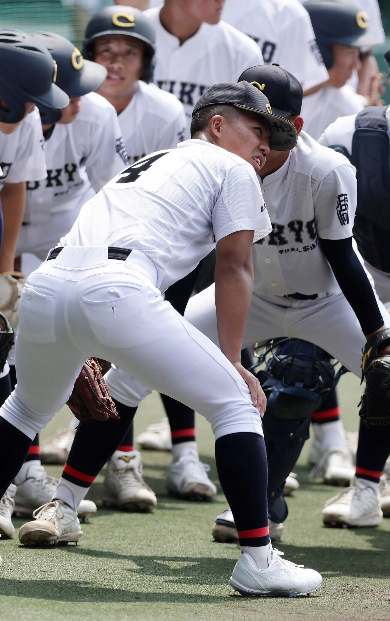 甲子園練習に臨む角谷将主将（手前）ら中京の選手たち（撮影・前田充）
