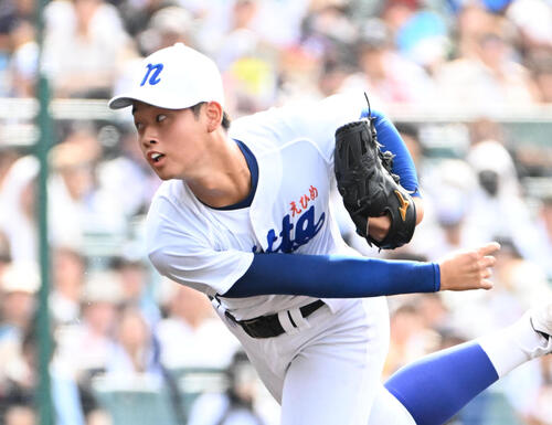 新田対花巻東 新田先発の築山朔弥(撮影・石井愛子)