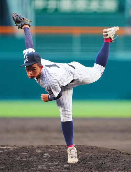 有明対健大高崎 力投する有明先発斉藤遼汰郎(撮影・垰建太)